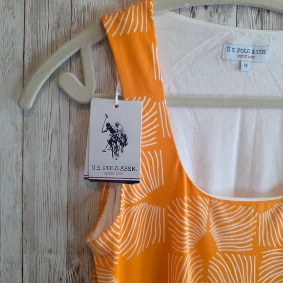 Women's U.S. Polo Assn.‎ Dress Size M Orange White - Picture 9 of 12